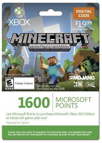 Xbox Live 1600 Microsoft Points for Minecraft: Xbox 360 Edition